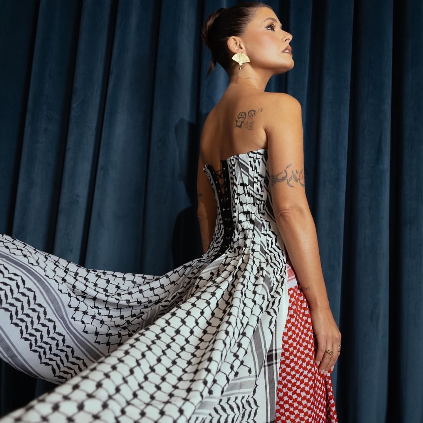 Mafalda Luís de Castro in a patterned gown